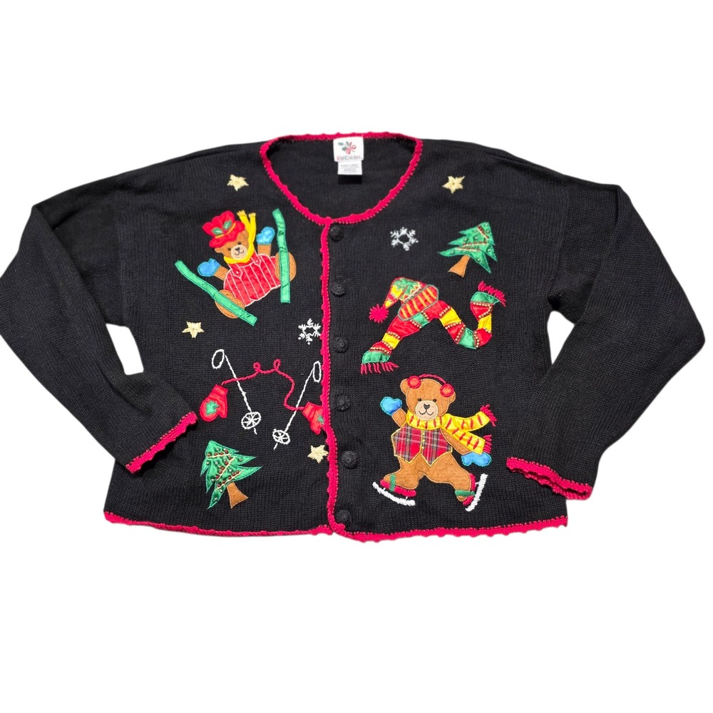 Nutcracker Ugly Christmas‎ Cardigan Sweater XL Skiing Ice Skating Holiday Knit